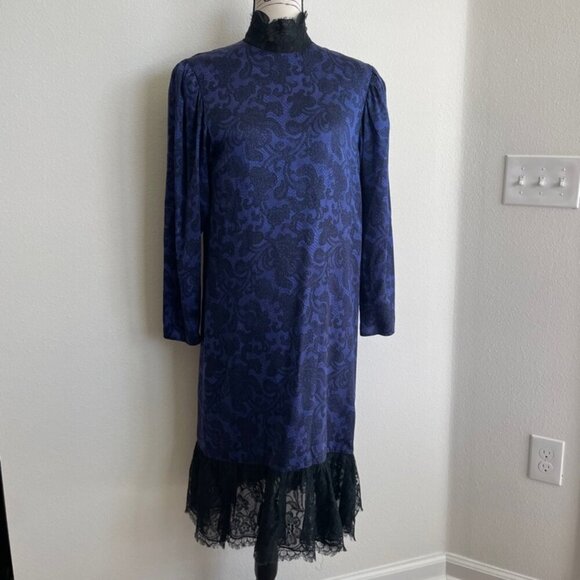 HANAE MORI DRESS SILK VTG 80’s Sz 6 PURPLE BLACK WHIMSIGOTH SOPHISTICATED - Picture 3 of 16